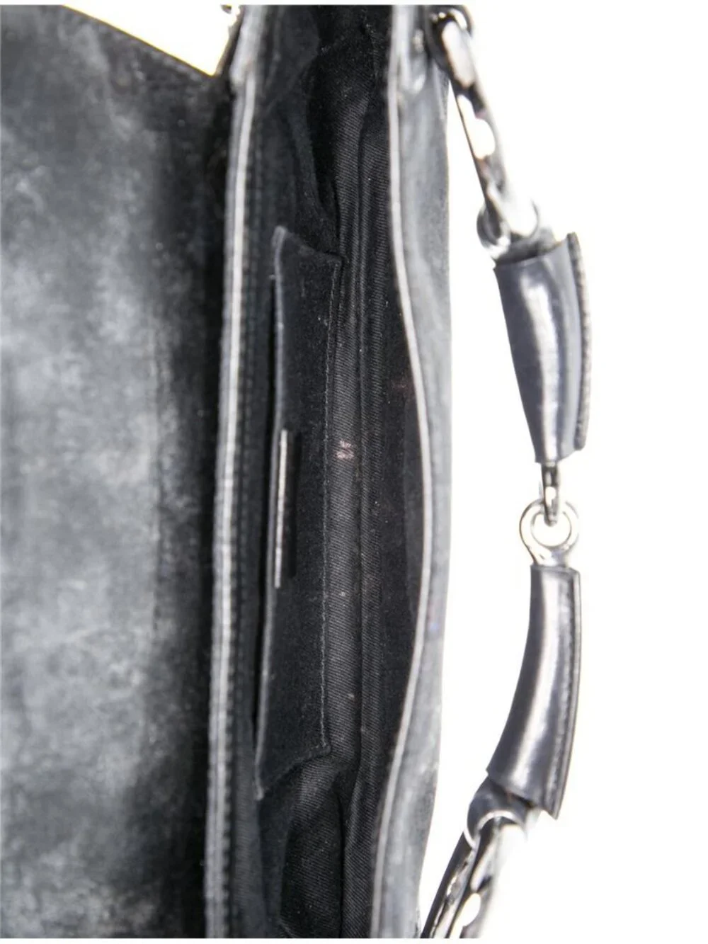 Gucci GG Canvas Horsebit Chain Small Black Shoulder Bag Silver Studded, LUX
